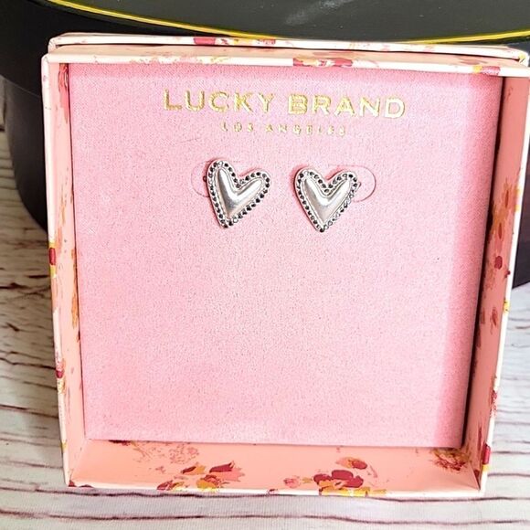 Lucky Brand Silvertone Heart Studs with Marcasites NWT - Picture 1 of 4